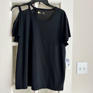 Xersion Studio One Shoulder Short Sleeve Shirt Top Athleisure Wear Black Large